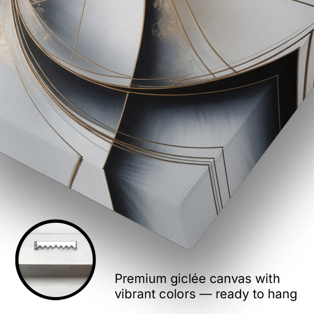 Elegant Harmony Grey and Silver Abstract - Canvas Wall Art - Gallery Wrap Corner