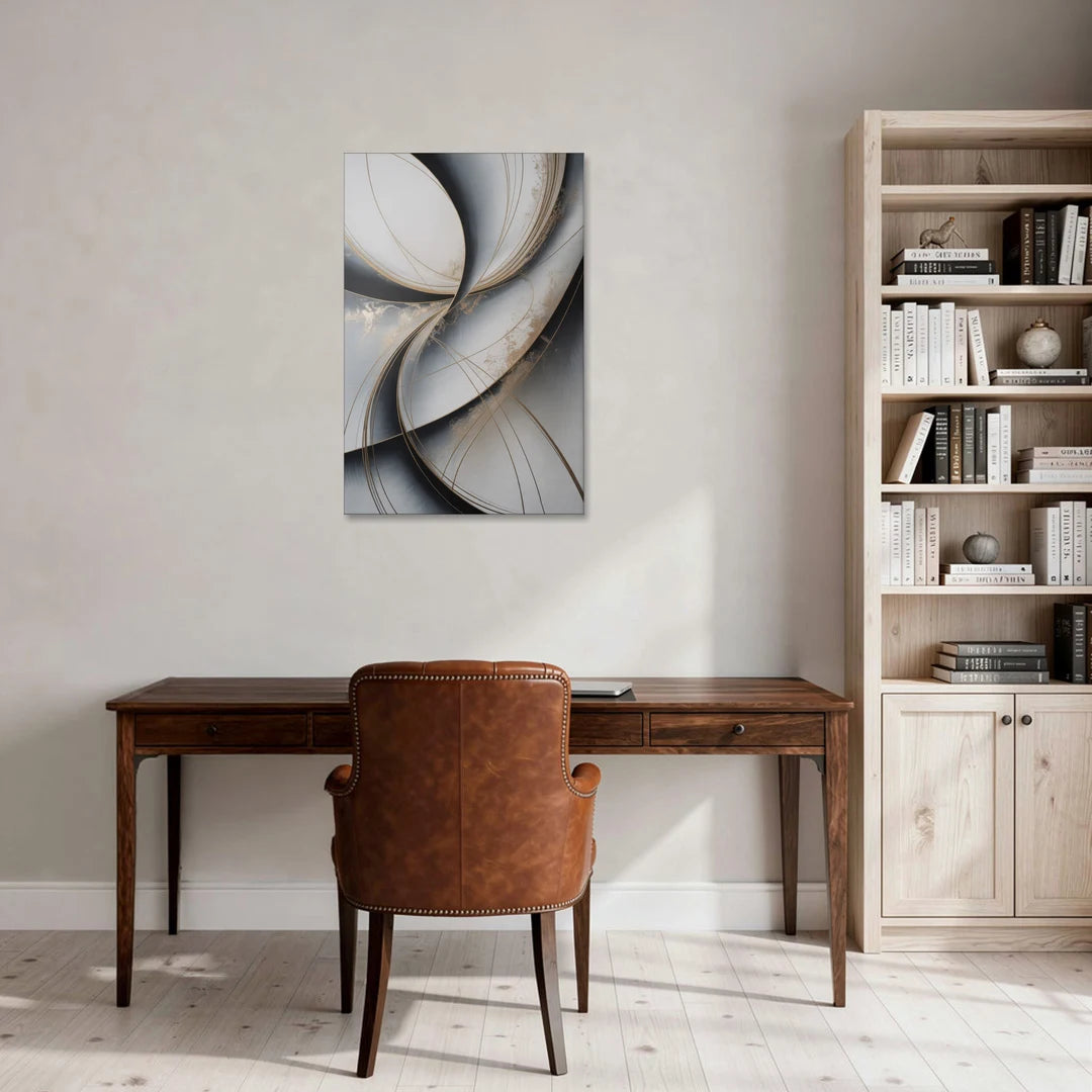 Elegant Harmony Grey and Silver Abstract - Canvas Wall Art - Office - 24x36