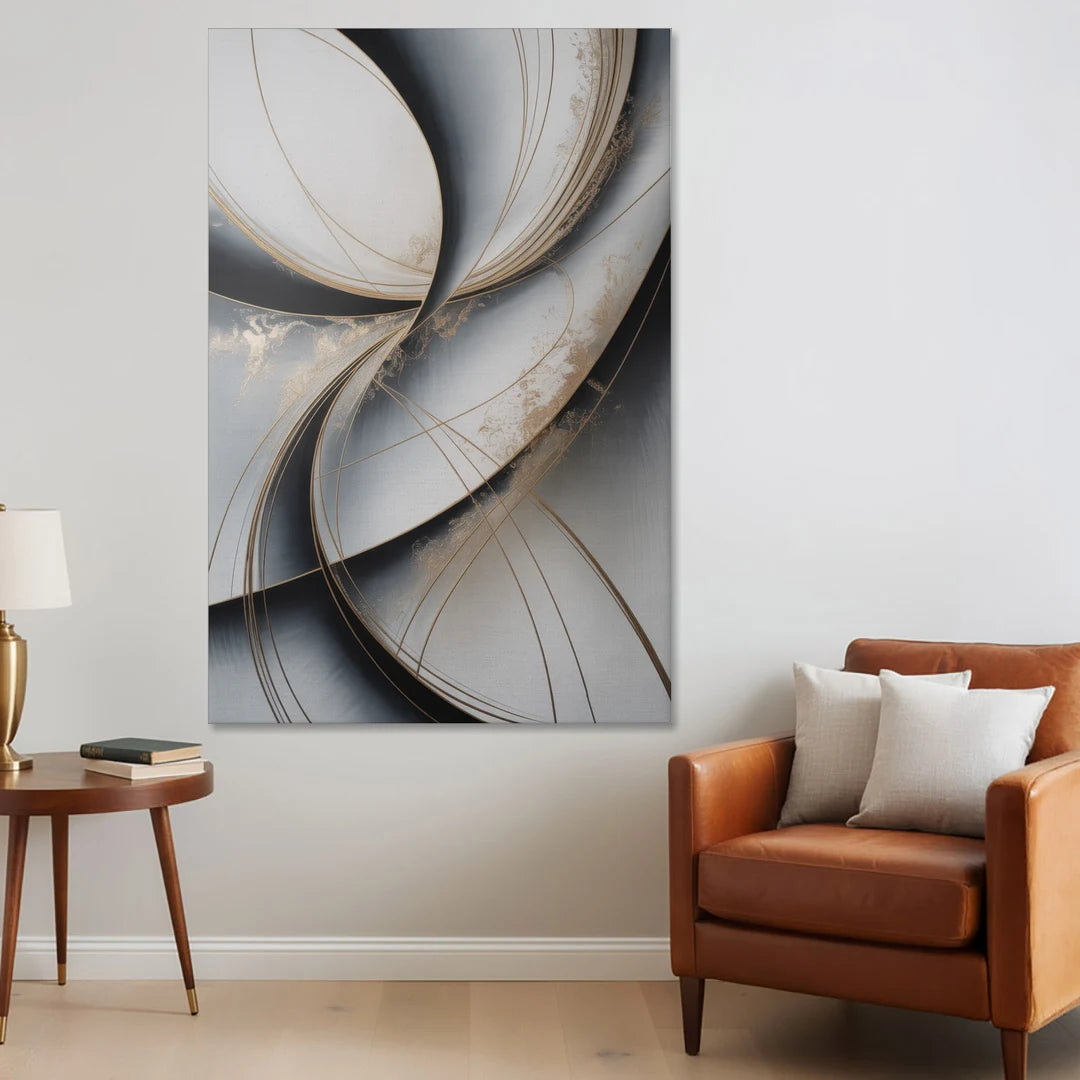 Elegant Harmony Grey and Silver Abstract - Canvas Wall Art - Sofa - 40x60