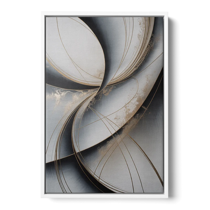 Elegant Harmony Grey and Silver Abstract - White Frame Canvas