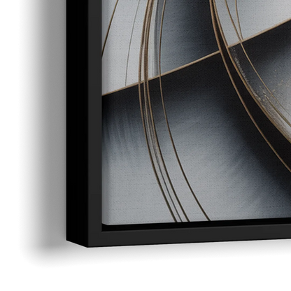Elegant Harmony Grey and Silver Abstract - Close-Up Black Frame Canvas