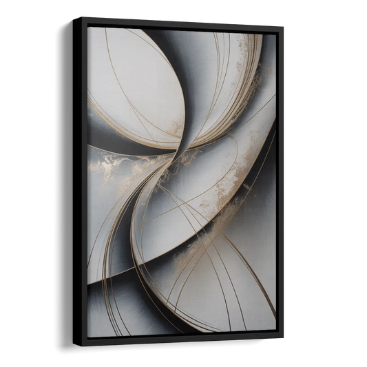 Elegant Harmony Grey and Silver Abstract Side - Black Canvas Wall Art