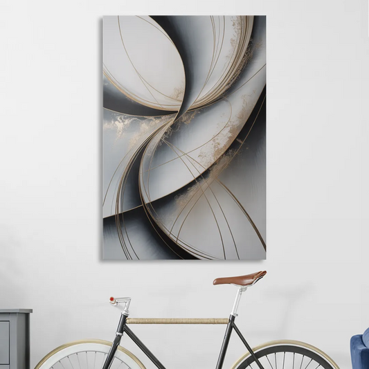 Elegant Harmony Grey and Silver Abstract Living Room - Canvas Wall Art