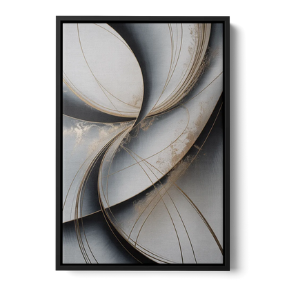 Elegant Harmony Grey and Silver Abstract - Black Frame Canvas