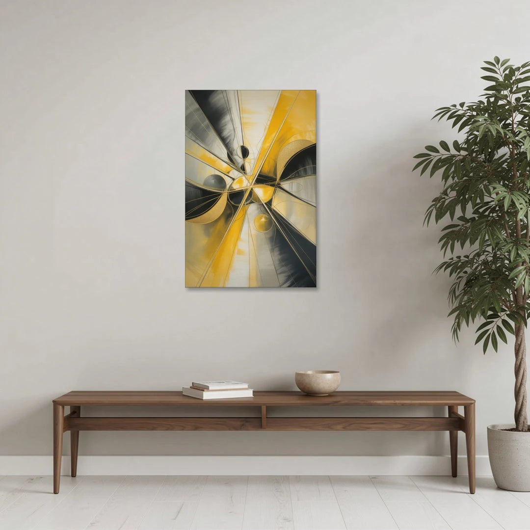 Elegant Harmony Yellow and Grey Abstract - Canvas Wall Art - Coffee Table - 24x36