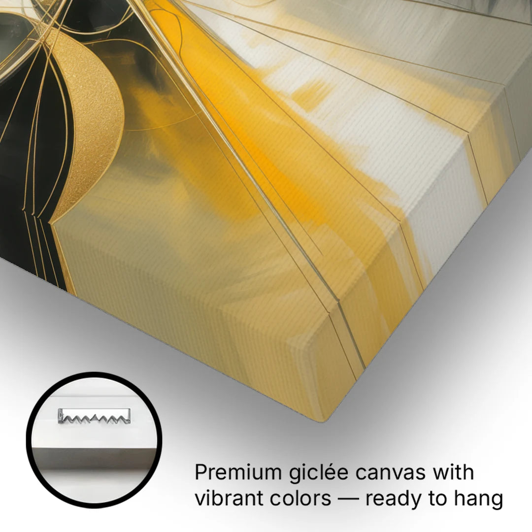 Elegant Harmony Yellow and Grey Abstract - Canvas Wall Art - Gallery Wrap Corner