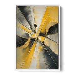Elegant Harmony Yellow and Grey Abstract - White Framed Canvas Wall Art - Front