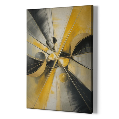 Elegant Harmony Yellow and Grey Abstract - Canvas Print Art Sides