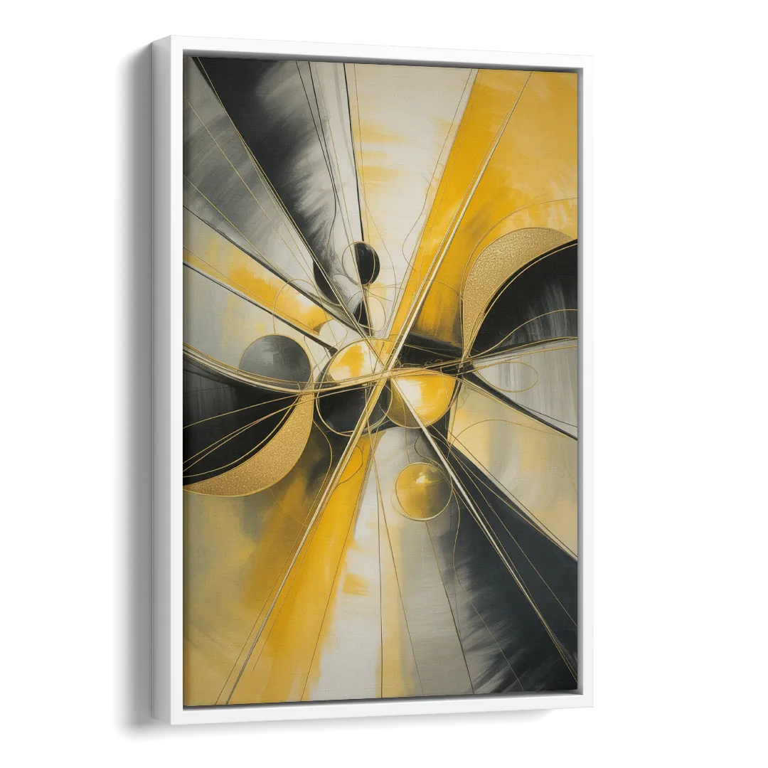 Elegant Harmony Yellow and Grey Abstract Side - White Canvas Wall Art