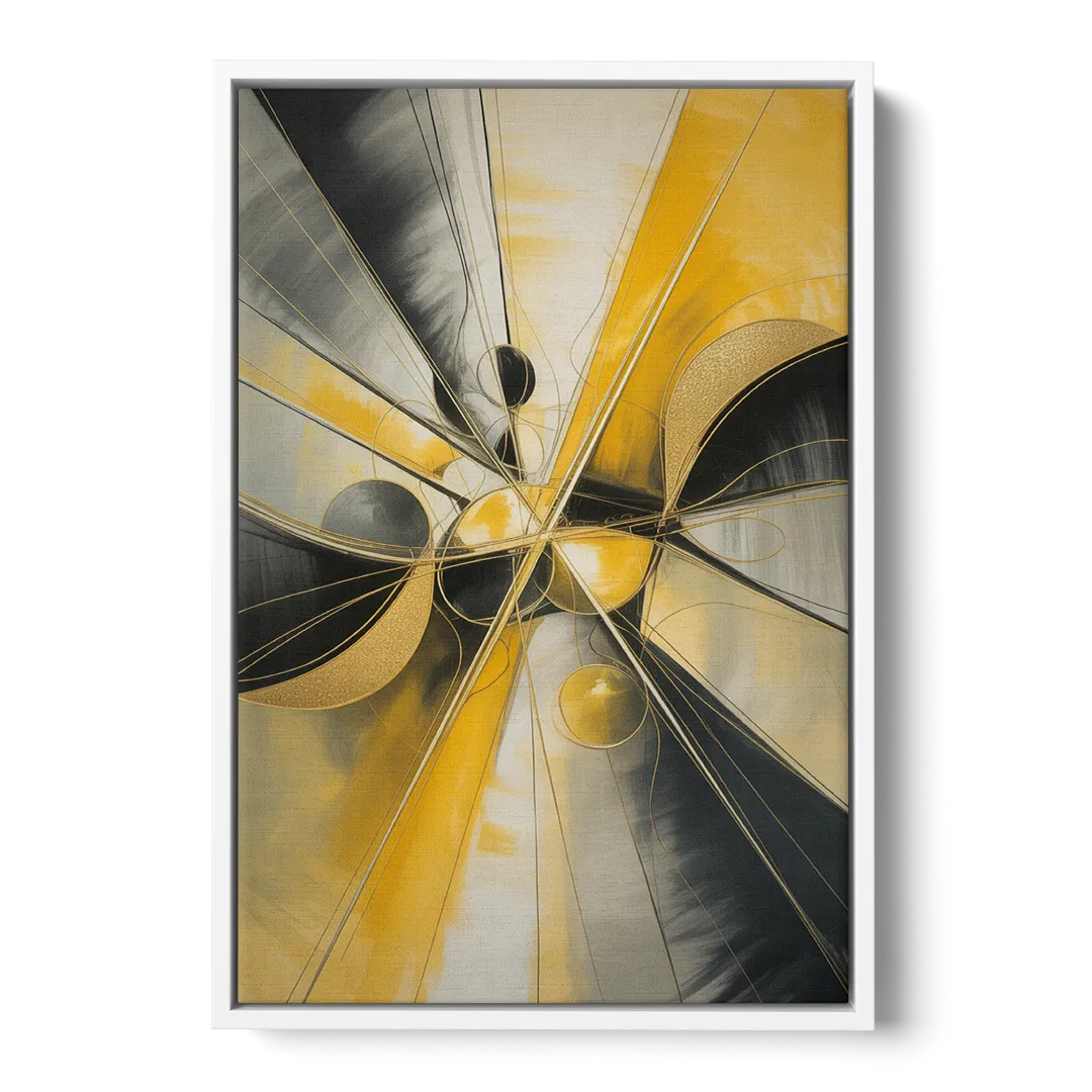 Elegant Harmony Yellow and Grey Abstract Front - White Canvas Wall Art