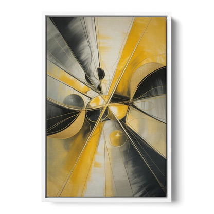 Elegant Harmony Yellow and Grey Abstract Front - White Canvas Wall Art