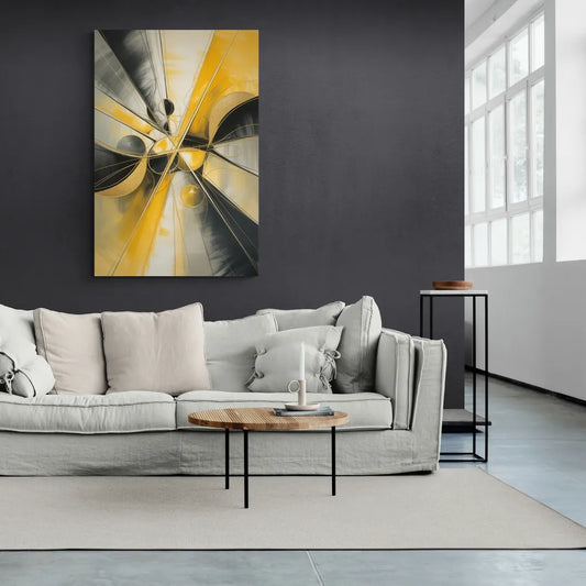 Elegant Harmony Yellow and Grey Abstract - Canvas Wall Art Living Room