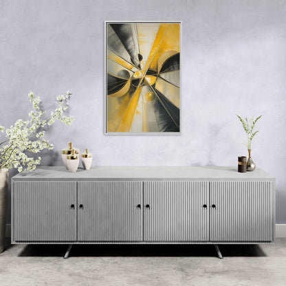 Elegant Harmony Yellow and Grey Abstract - Living Room White Frame Canvas