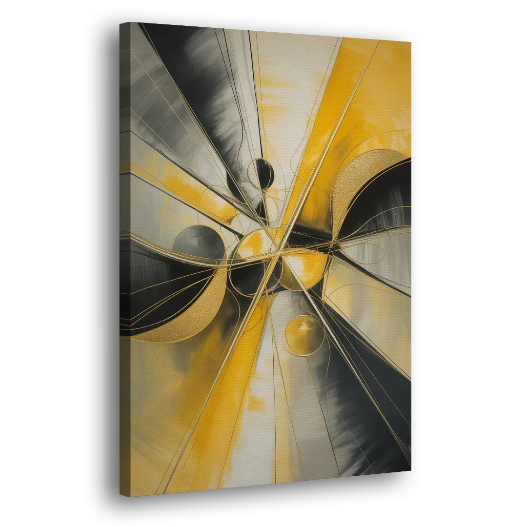 Elegant Harmony Yellow and Grey Abstract Side - Canvas Wall Art