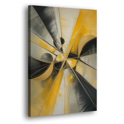 Elegant Harmony Yellow and Grey Abstract Side - Canvas Wall Art
