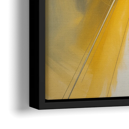 Elegant Harmony Yellow and Grey Abstract - Close-Up Black Frame Canvas