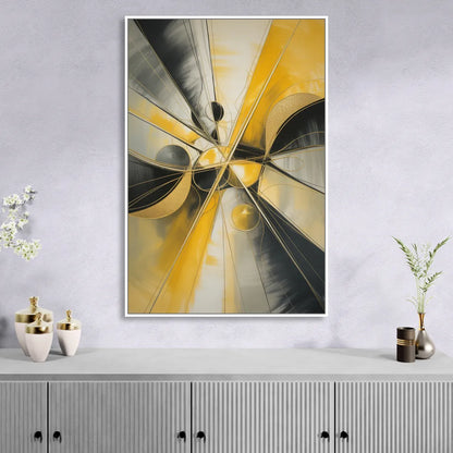 Elegant Harmony Yellow and Grey Abstract Living Room - White Canvas Wall Art