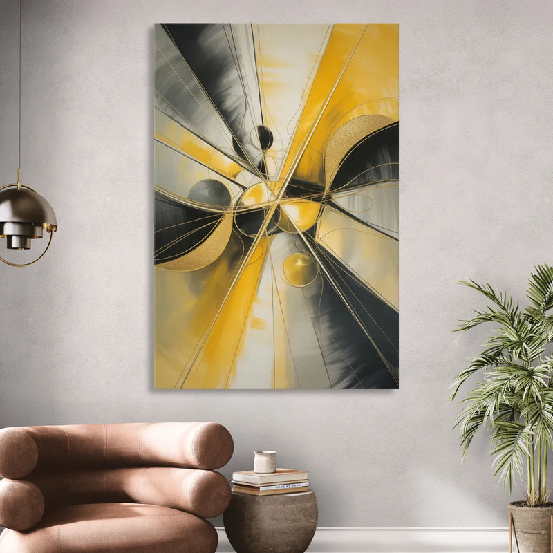 Elegant Harmony Yellow and Grey Abstract Sitting Room - Canvas Wall Art