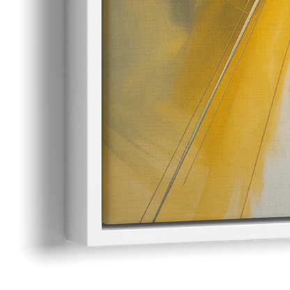 Elegant Harmony Yellow and Grey Abstract - Close-Up White Frame Canvas
