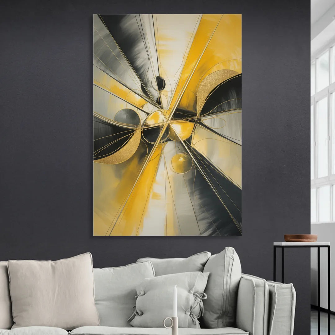 Elegant Harmony Yellow and Grey Abstract Living Room - Canvas Wall Art