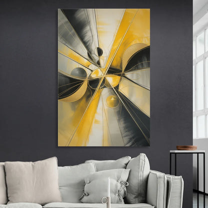 Elegant Harmony Yellow and Grey Abstract Living Room - Canvas Wall Art