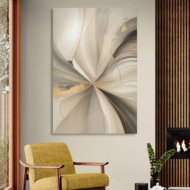 Elegant Interplay Beige Abstract Sitting Room - Canvas Wall Art