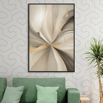Elegant Interplay Beige Abstract Living Room - Black Canvas Wall Art
