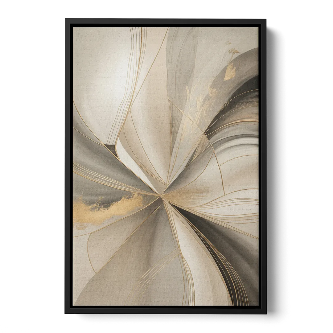 Elegant Interplay Beige Abstract Front - Black Canvas Wall Art