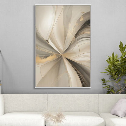 Elegant Interplay Beige Abstract Sitting Room - White Canvas Wall Art