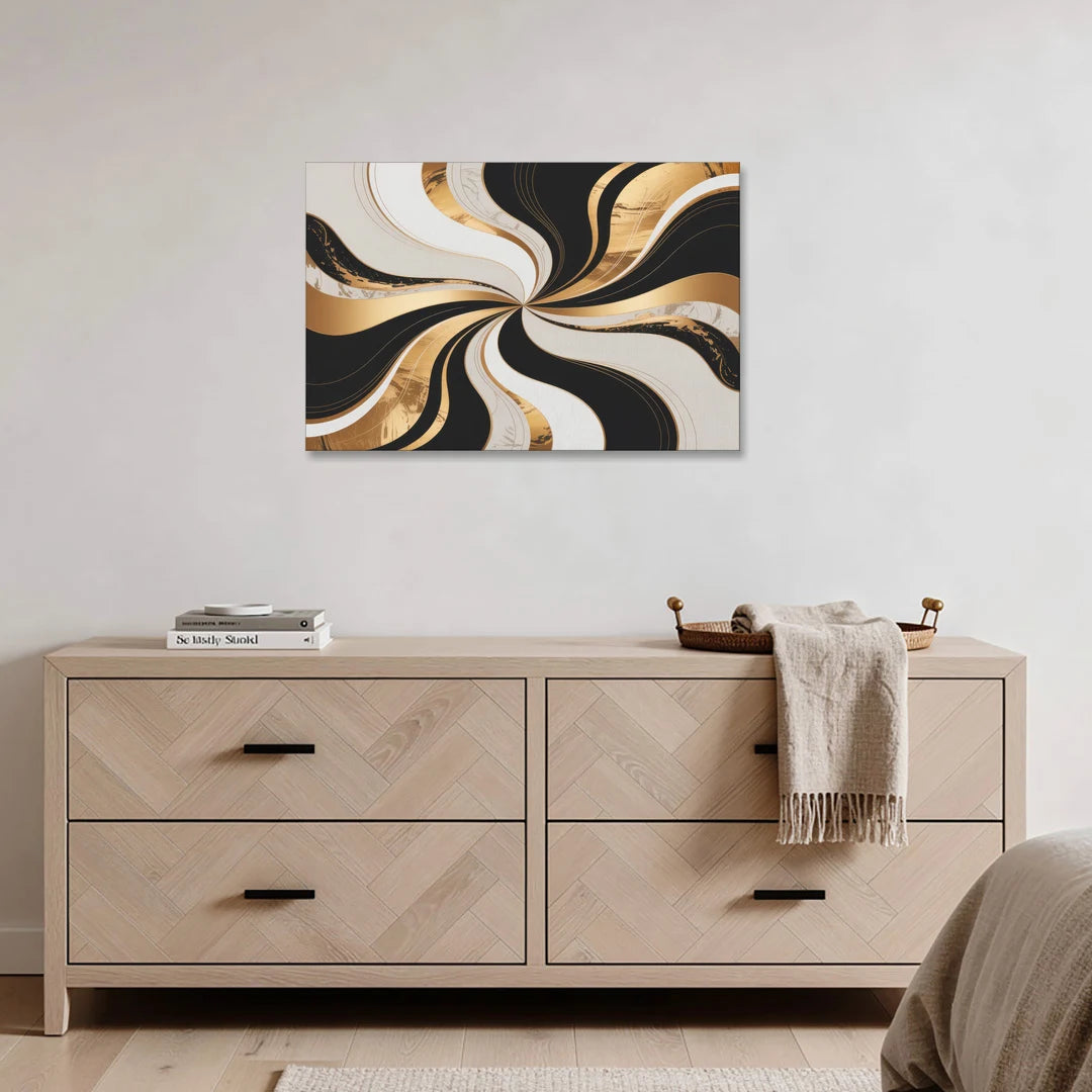 Elegant Interplay Black White and Gold Abstract - Canvas Wall Art - Coffee Table - 36x24