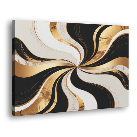 Elegant Interplay Black White and Gold Abstract - Canvas Wall Art - Side