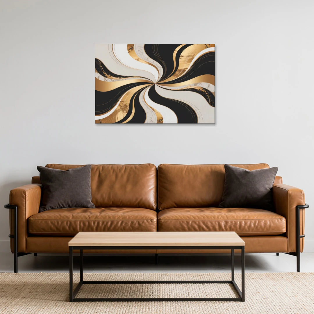 Elegant Interplay Black White and Gold Abstract - Canvas Wall Art - Sofa - 36x24