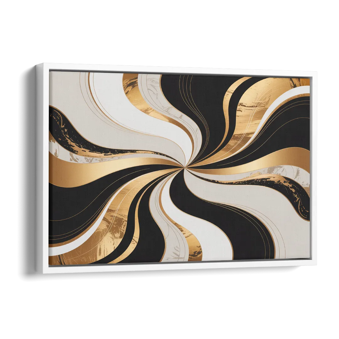 Elegant Interplay Black White and Gold Abstract Side - White Canvas Wall Art