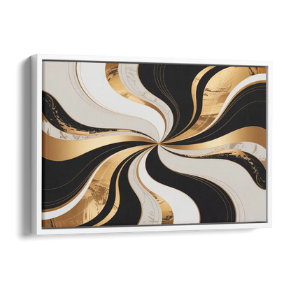 Elegant Interplay Black White and Gold Abstract Side - White Canvas Wall Art