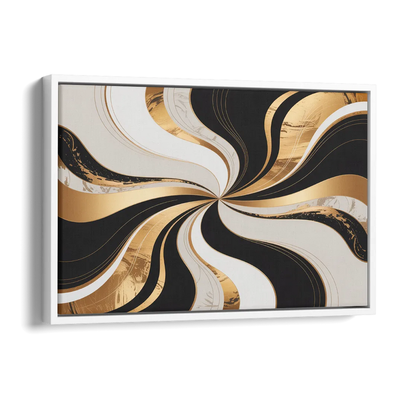 Elegant Interplay Black White and Gold Abstract Side - White Canvas Wall Art
