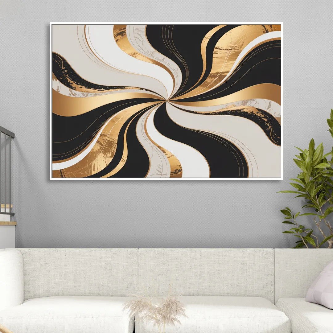 Elegant Interplay Black White and Gold Abstract Sitting Room - White Canvas Wall Art