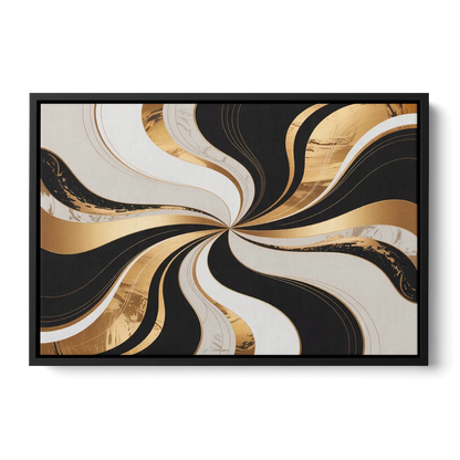 Elegant Interplay Black White and Gold Abstract - Black Frame Canvas