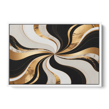 Elegant Interplay Black White and Gold Abstract - White Frame Canvas