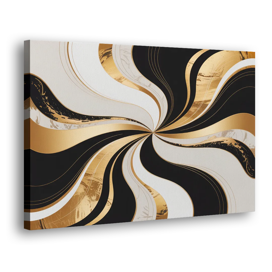 Elegant Interplay Black White and Gold Abstract Side - Canvas Wall Art