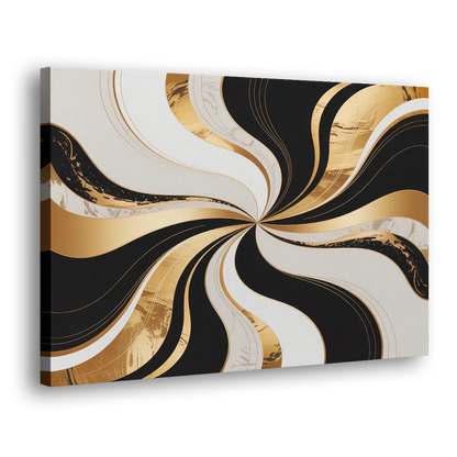 Elegant Interplay Black White and Gold Abstract Side - Canvas Wall Art