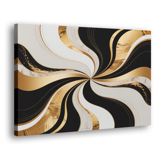 Elegant Interplay Black White and Gold Abstract Side - Canvas Wall Art