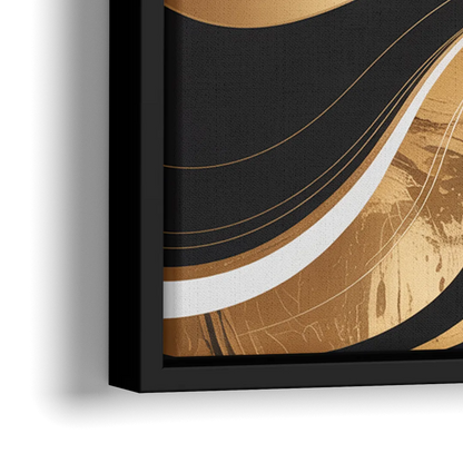 Elegant Interplay Black White and Gold Abstract - Close-Up Black Frame Canvas