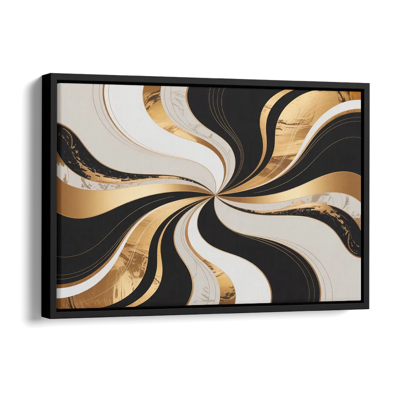 Elegant Interplay Black White and Gold Abstract Side - Black Canvas Wall Art