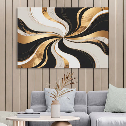 Elegant Interplay Black White and Gold Abstract Sitting Room - Canvas Wall Art