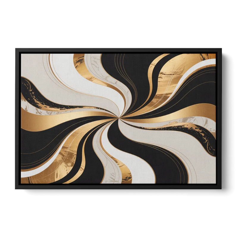 Elegant Interplay Black White and Gold Abstract Front - Black Canvas Wall Art