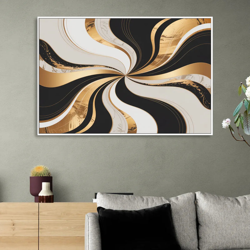 Elegant Interplay Black White and Gold Abstract Living Room - White Canvas Wall Art
