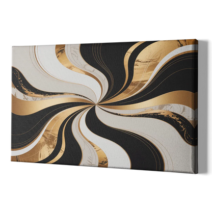 Elegant Interplay Black White and Gold Abstract - Canvas Print Art Sides