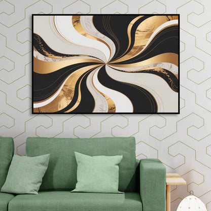 Elegant Interplay Black White and Gold Abstract Living Room - Black Canvas Wall Art