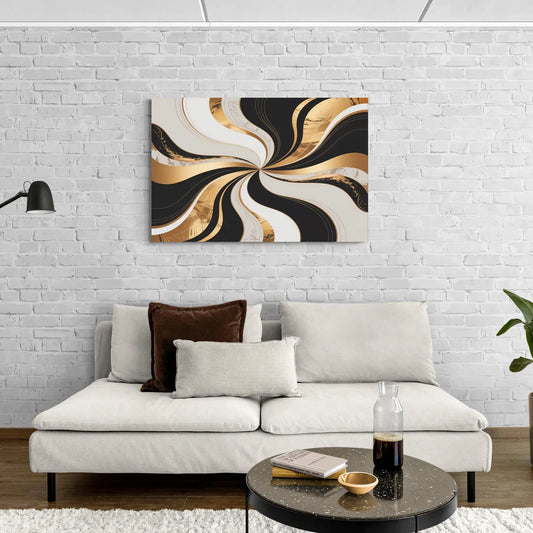 Elegant Interplay Black White and Gold Abstract - Canvas Wall Art Living Room