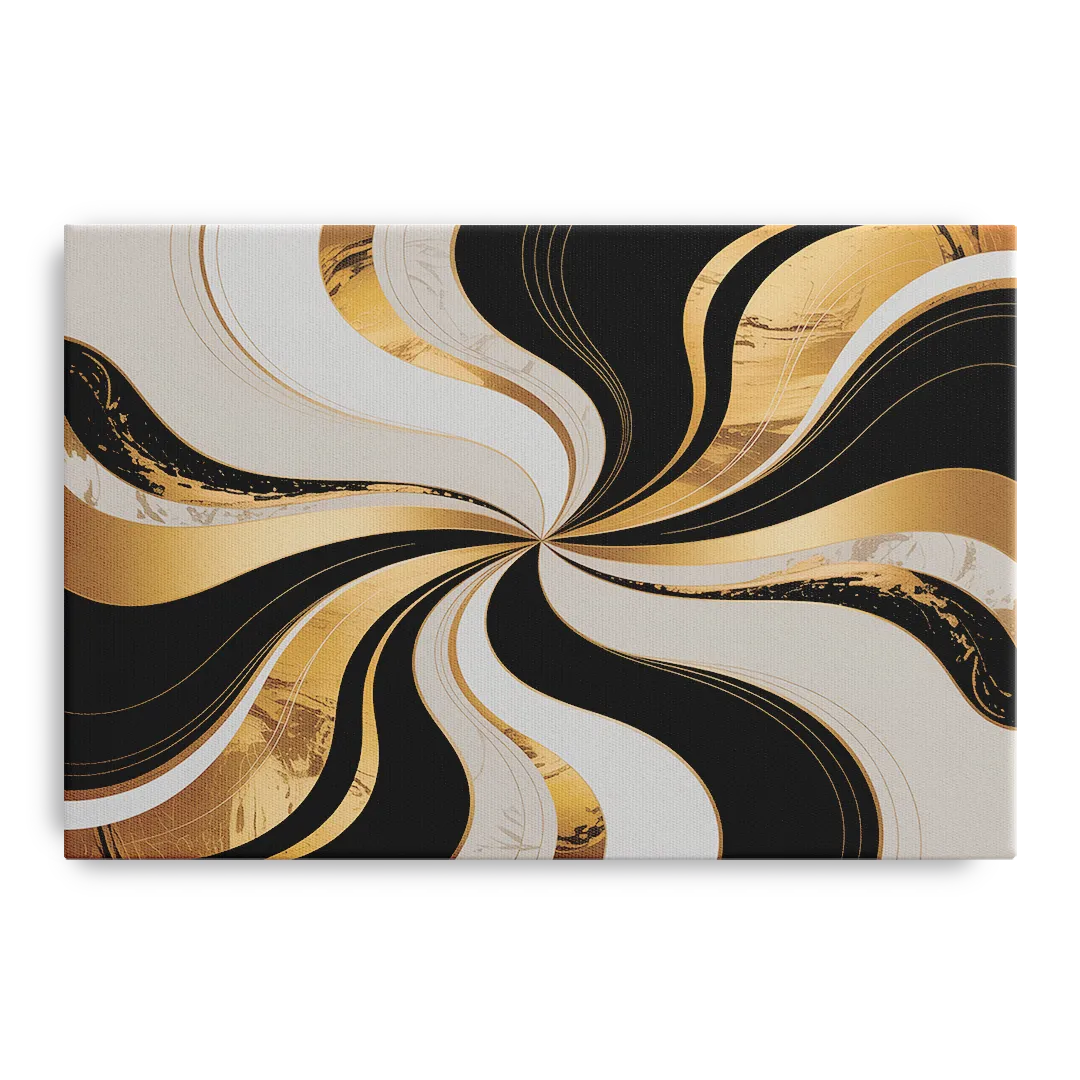Elegant Interplay Black White and Gold Abstract Front - Canvas Wall Art